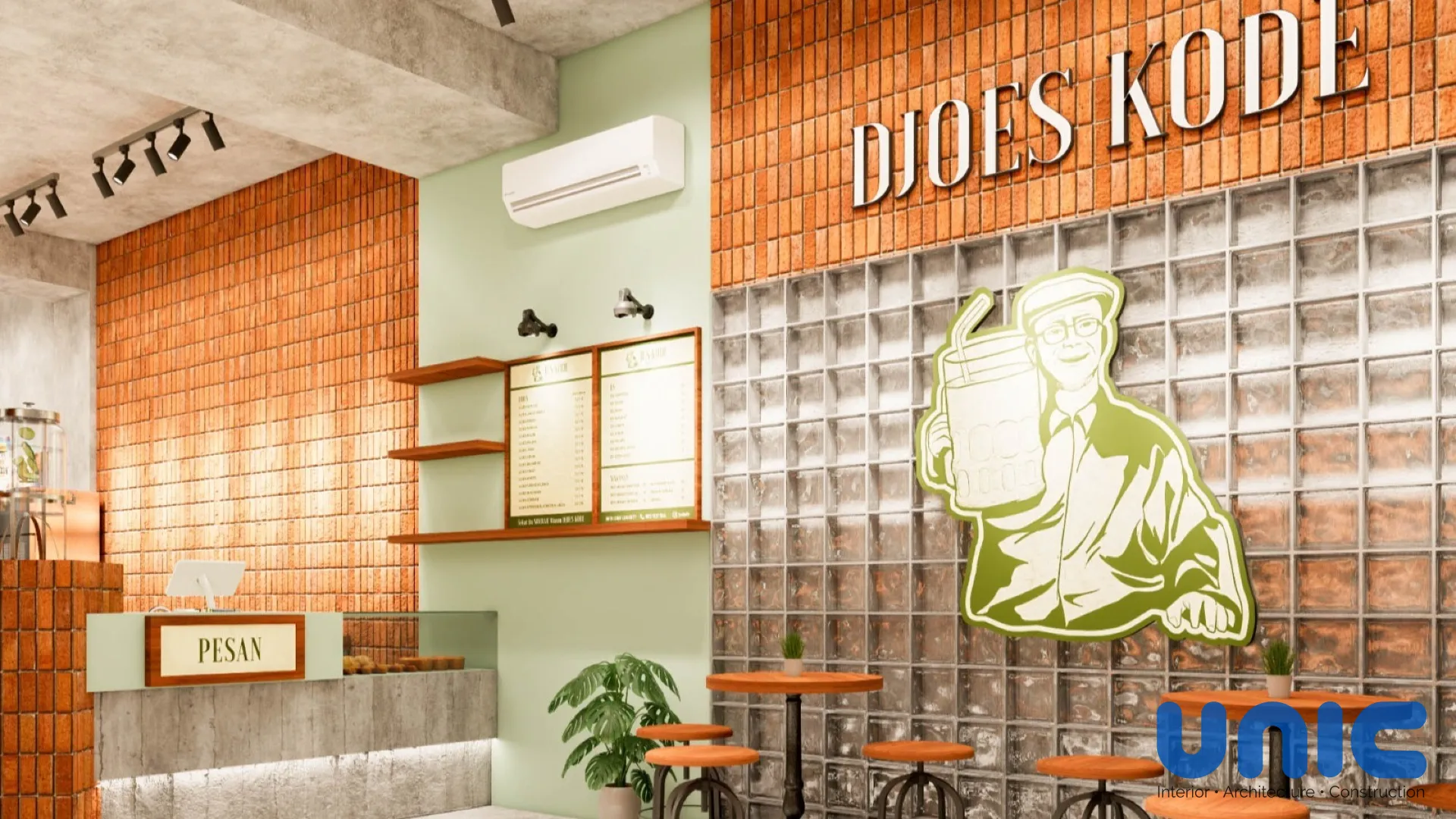 Desain Interior Cafe Djoes Kode Surabaya: Estetika Industrial Modern di G-Walk Citraland