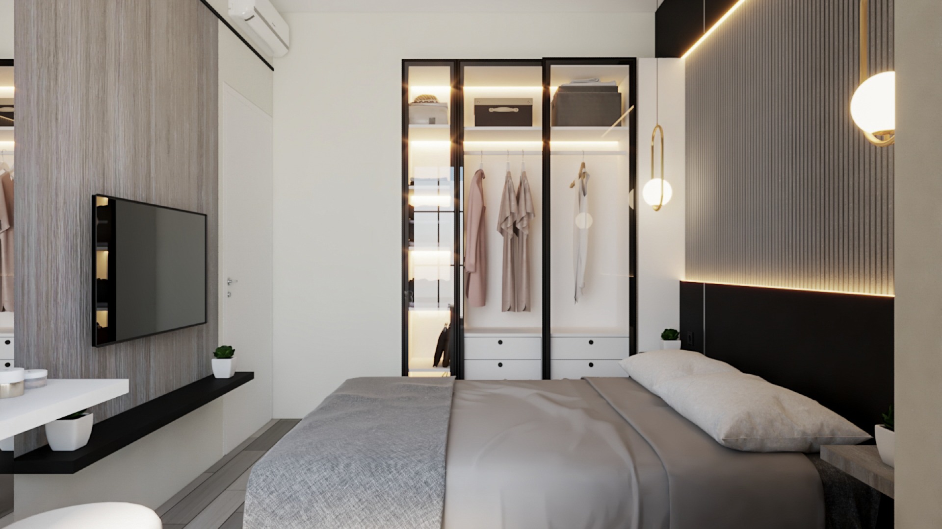 Desain Interior Desain Interior Kamar Tidur Utama Master Bedroom 3x3.8m: Solusi Cerdas Rumah Tipe 5x11 di Wisata Bukit Mas Surabaya