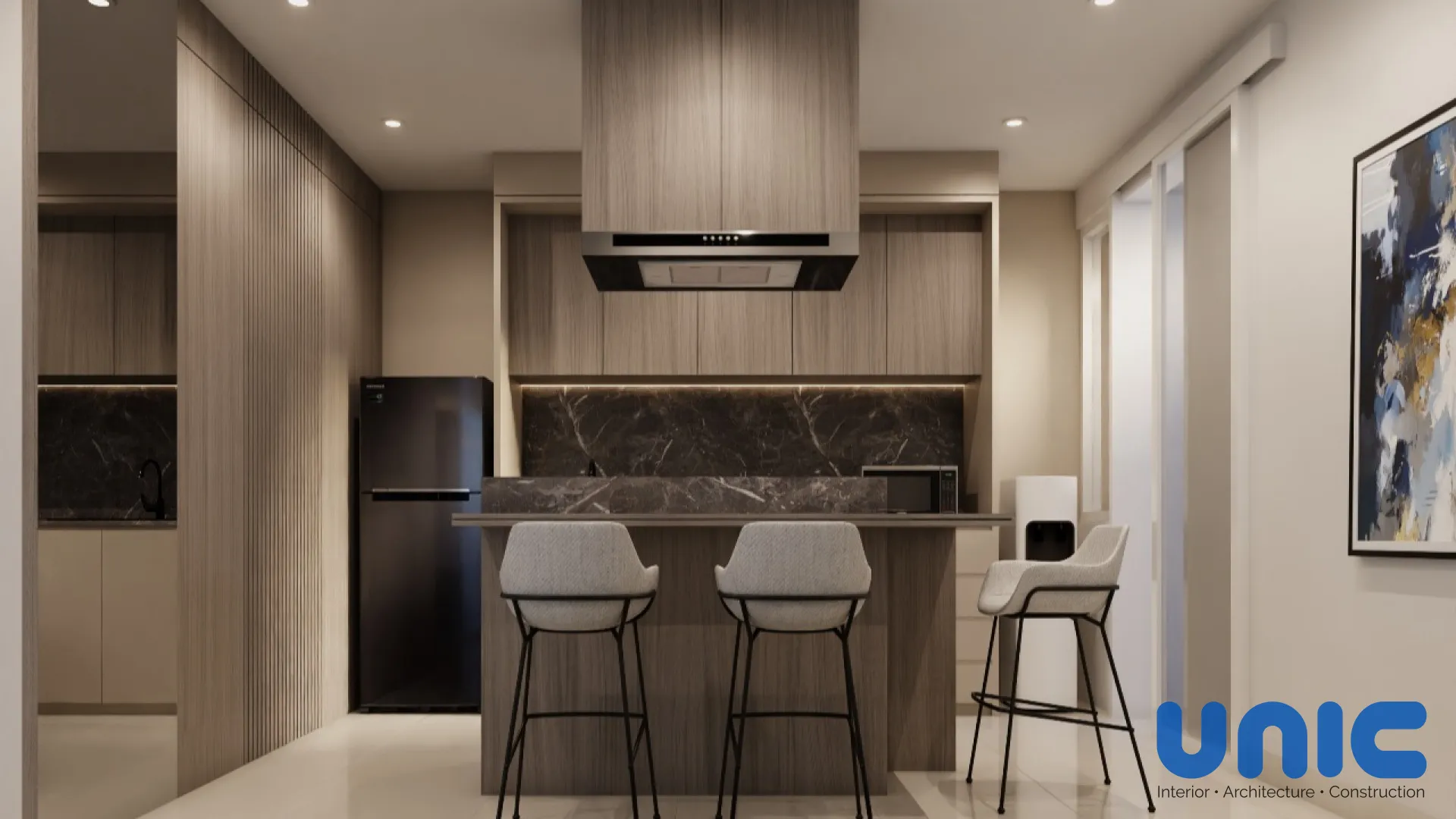 Transformasi Interior Lantai 1 Pakuwon City: Dapur Island Feng Shui & Kamuflase Estetik (Cluster Suvadiva) - Custom Furniture Perumahan Pakuwon City, Cluster Suvadiva